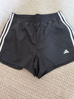 adidas Black Running Shorts with White Stripes. Med